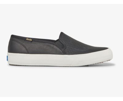 Keds Double Decker Emboss Leren Sneakers Dames Zwart | c92dmVD4