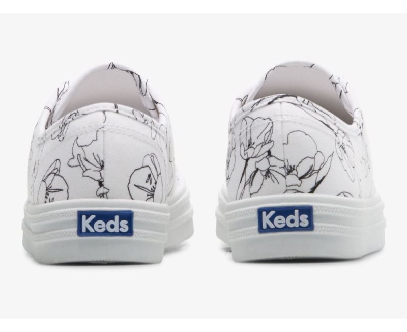 Keds Breezie Canvas Hand Drawn Print Kanten Up Sneakers Dames Wit Zwart | 2jGgBPyW