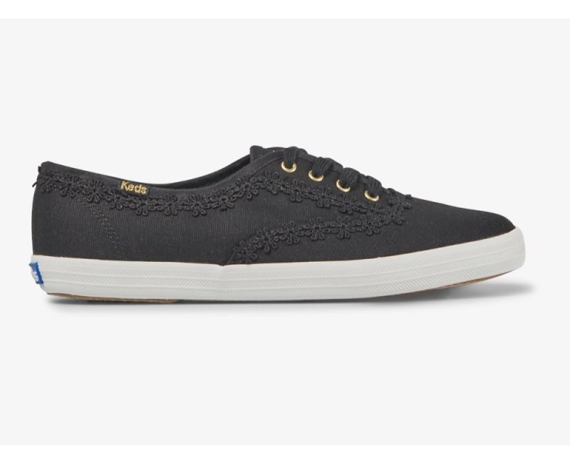 Keds Champion Crochet Trim Sneakers Dames Zwart | N3rIzSWZ