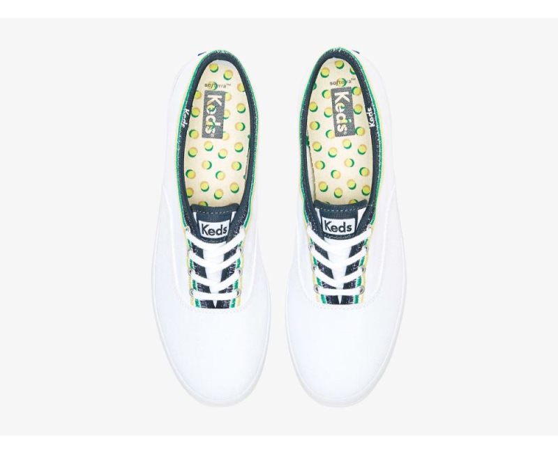 Keds Champion Embroidered Veterschoenen Dames Wit Groen | erUOddhE