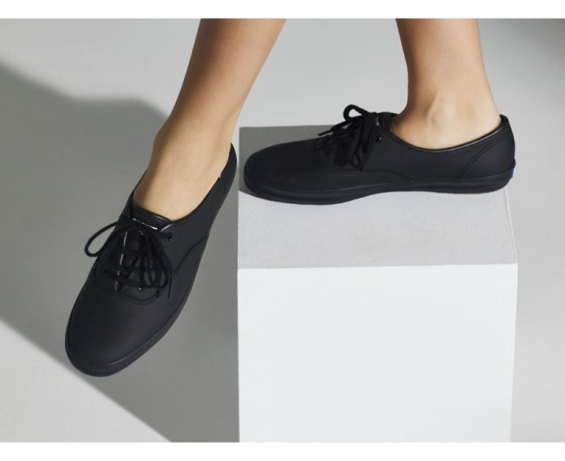 Keds Champion Originele Leren Leren Schoenen Dames Zwart | N1WXQhWK