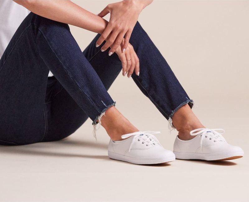 Keds Champion Originele Leren Veterschoenen Dames Wit | AMWKVupf