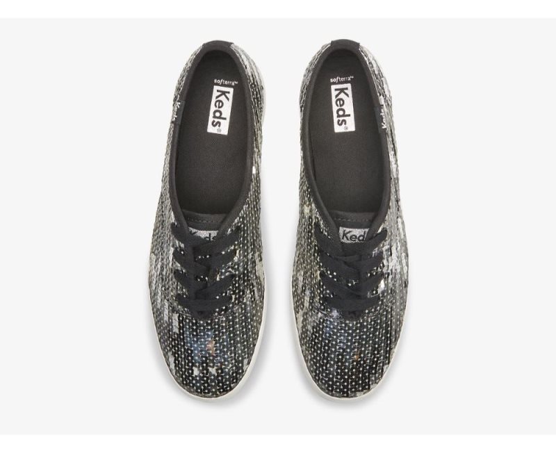 Keds Champion Sequins Celebration Sneakers Dames Zwart Zilver | JxLwnKh9