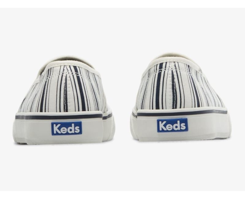 Keds Double Decker Canvas Stripe Canvas Schoenen Dames Wit Donkerblauw | MsuXXYDx