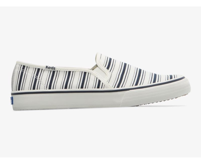 Keds Double Decker Canvas Stripe Canvas Schoenen Dames Wit Donkerblauw | MsuXXYDx