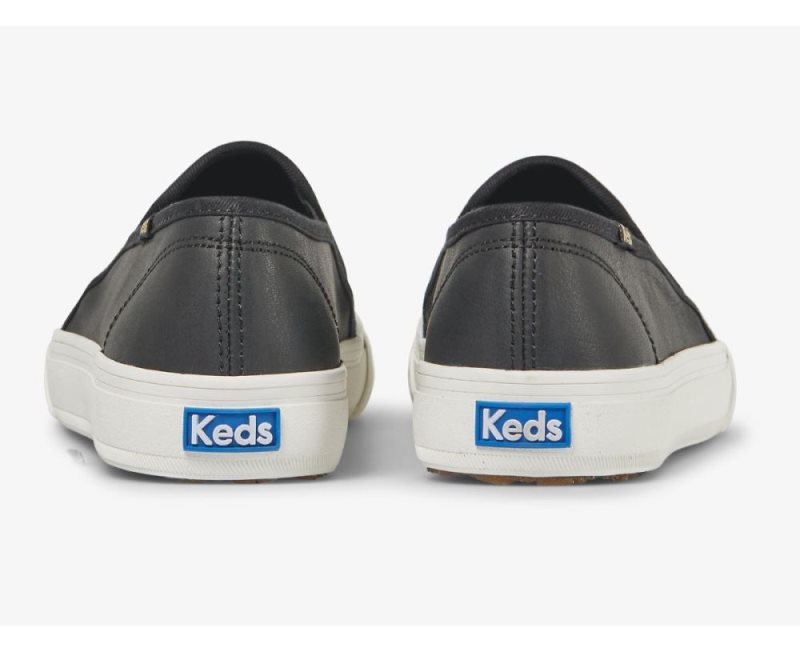 Keds Double Decker Emboss Leren Sneakers Dames Zwart | c92dmVD4