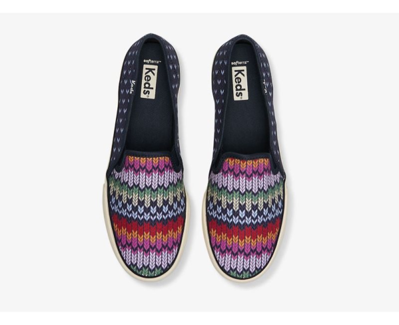 Keds Double Decker Fair Isle Canvas Sneakers Dames Donkerblauw Gekleurd | w4xXOBnm