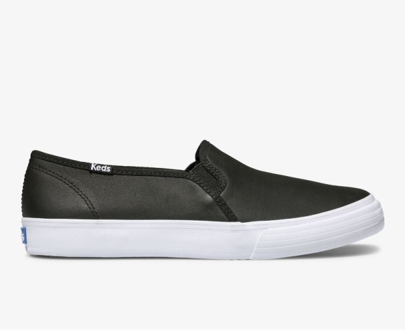 Keds Double Decker Leren Sneakers Dames Zwart | TiGBpprh