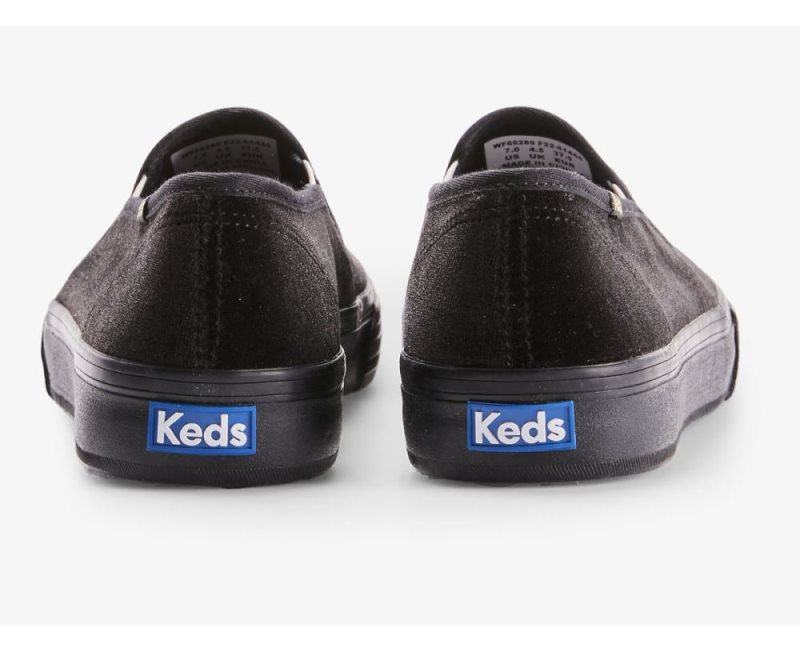 Keds Double Decker Velvet Cheers Sneakers Dames Zwart | HExWfzNt