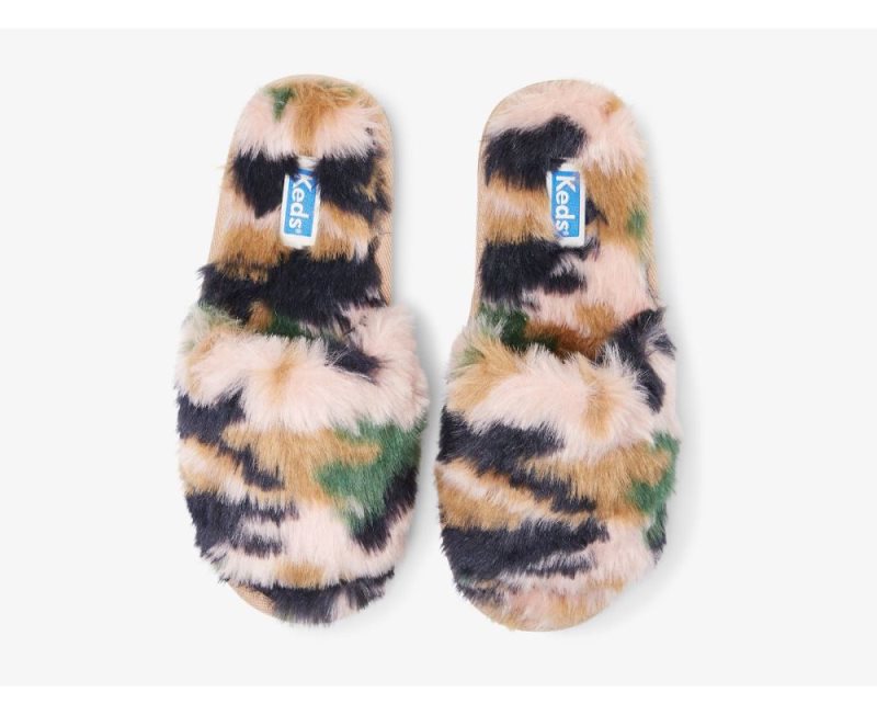 Keds Fuzzy Badslippers Slippers Slip Ons Dames Groen Camo | Lc2HnrlS