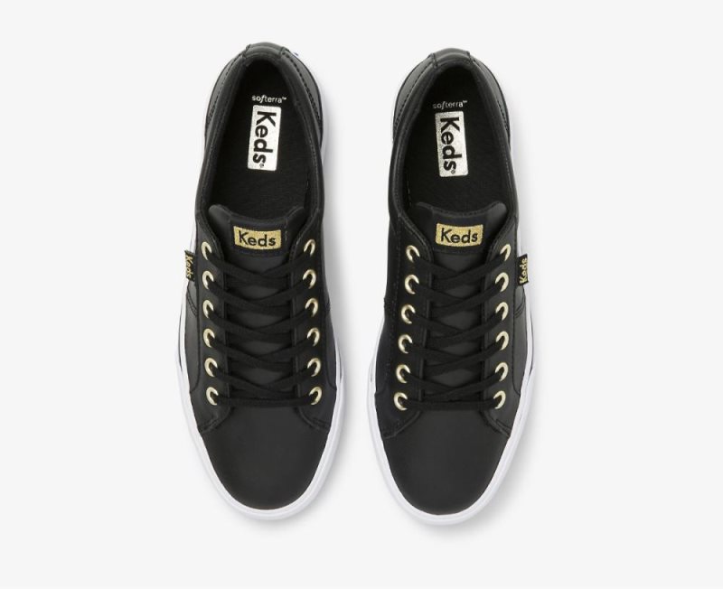 Keds Jump Kick Duo Leren Sneakers Dames Zwart | 8rHizU3S