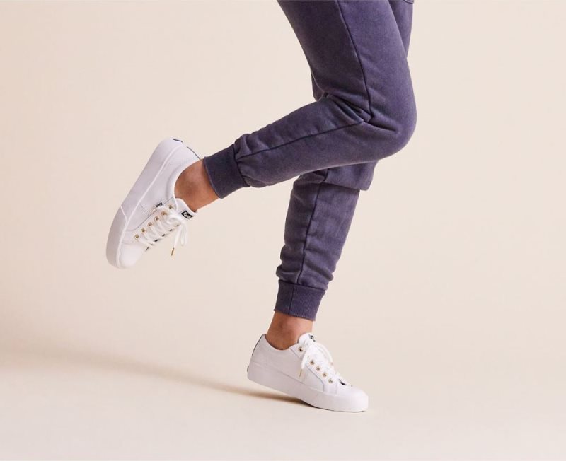 Keds Jump Kick Duo Leren Sneakers Dames Wit | KKaJxjE1