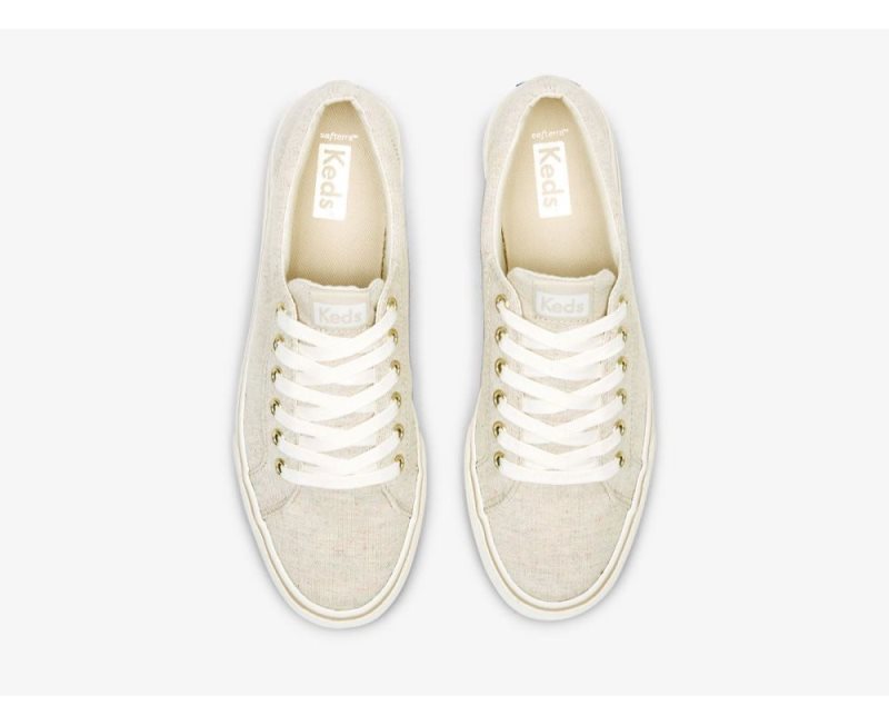 Keds Jump Kick Linen Fleck Veterschoenen Dames Oatmeal | 5oCPcI54