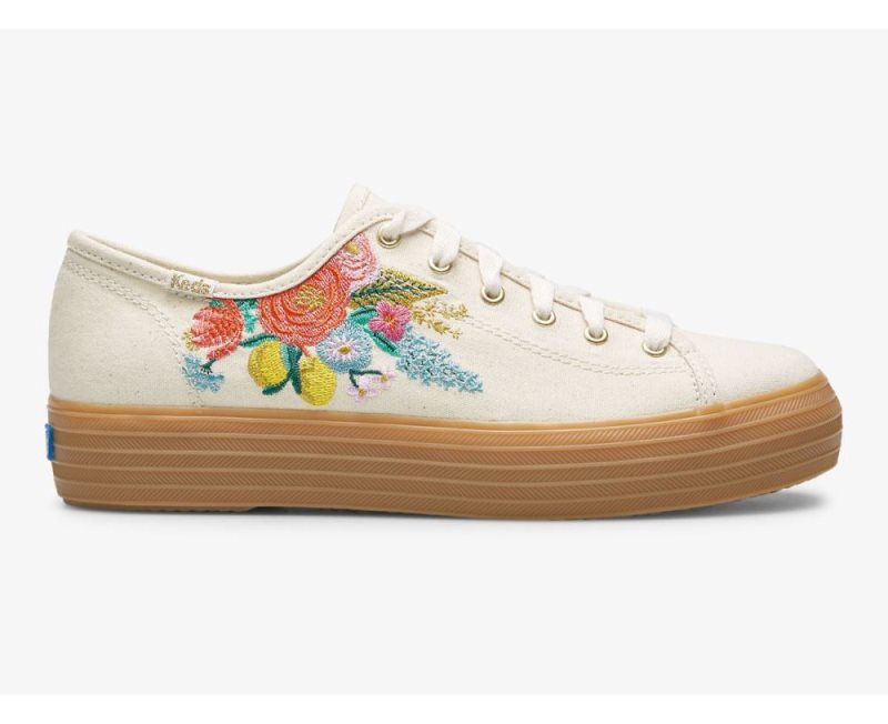 Keds Keds x Rifle Paper Co. Triple Kick Embossed Garden Party Sneakers Dames Linen | CYf1vaLQ