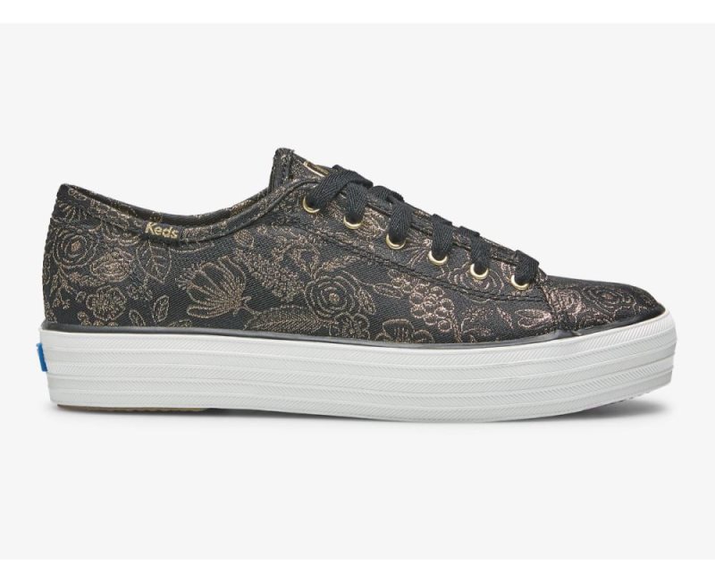 Keds Keds x Rifle Paper Co. Triple Kick Colette Jacquard Sneakers Dames Zwart | pYtcHasG