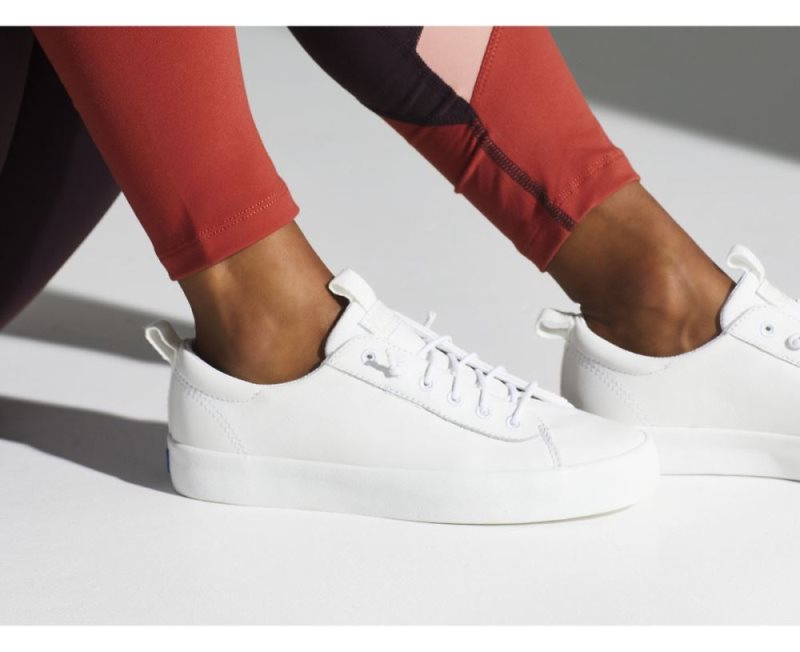 Keds Kickback Leren Sneakers Dames Wit | 9XYW5uab