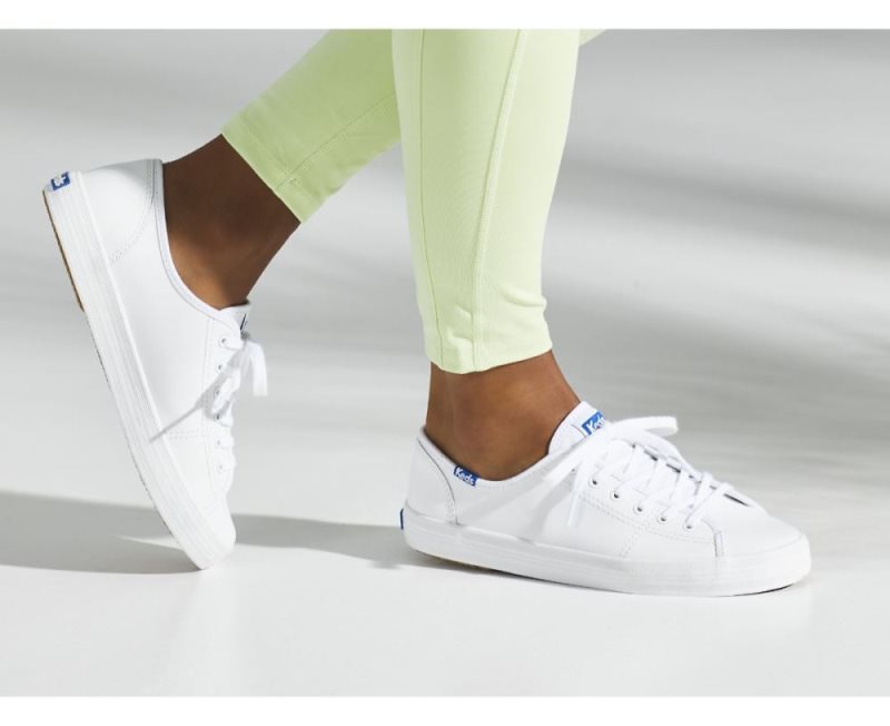 Keds Kickstart Leren Sneakers Dames Wit Blauw | OZsxlEqB