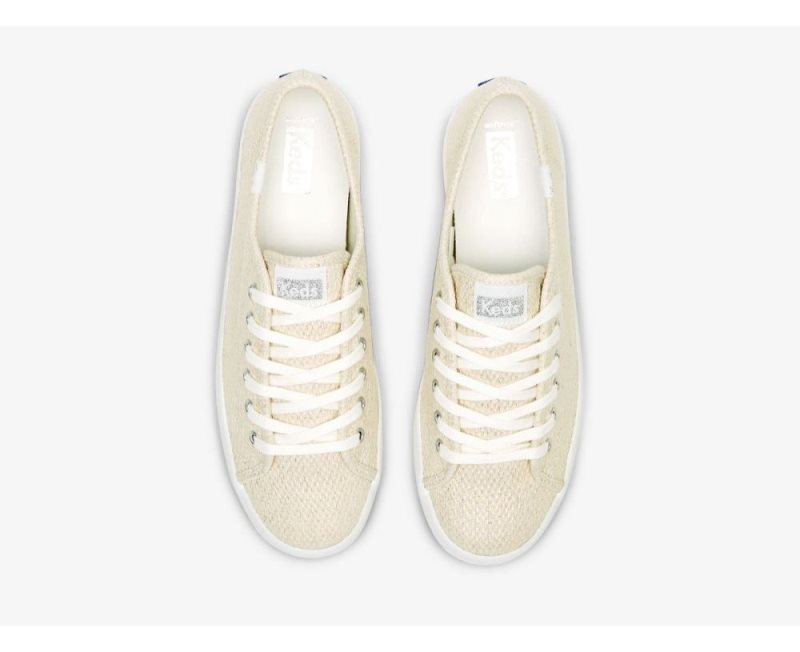 Keds Kickstart Metallic Textiel Veterschoenen Dames Beige Zilver | 261gOtMW