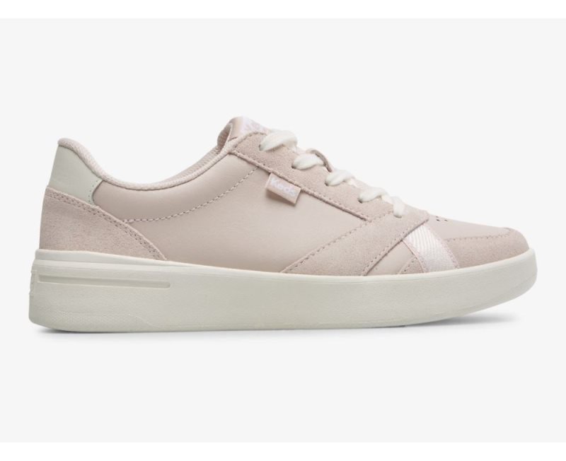 Keds The Court Leren/Suede Veterschoenen Dames Lichtroze Wit | goQLjugT