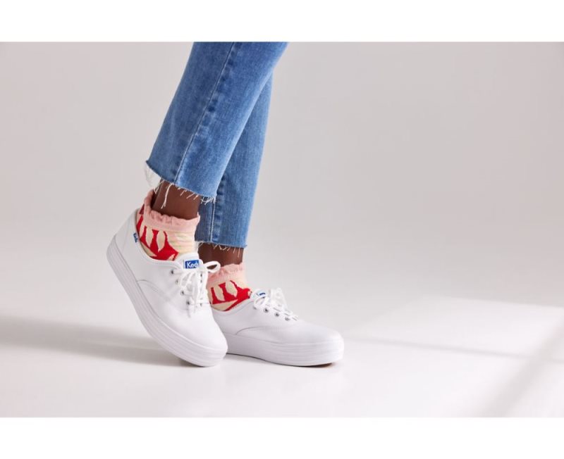 Keds The Platform Leren Leren Schoenen Dames Wit | hy2RyLWi