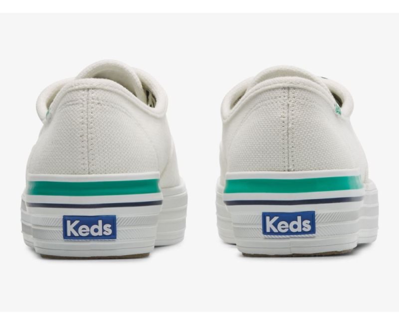 Keds The Platform Pique Stripe Platform Schoenen Dames Wit Groen | QJcjFwYR