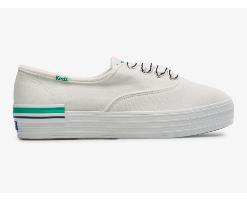 Keds The Platform Pique Stripe Platform Schoenen Dames Wit Groen | QJcjFwYR