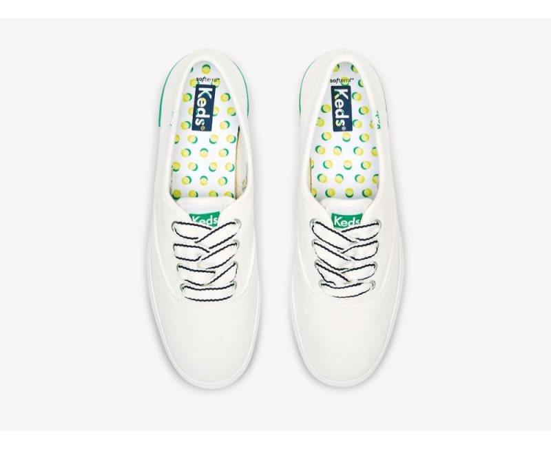 Keds The Platform Pique Stripe Veterschoenen Dames Wit Groen | YatZ2XcK