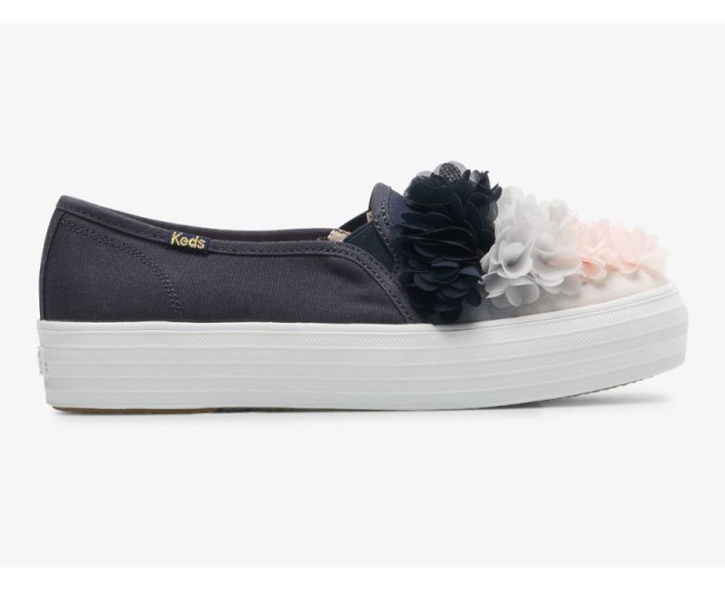 Keds Triple Decker Floral Applique Cel Platform Schoenen Dames Blauw | HnL5o8n7