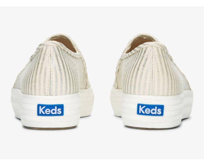 Keds Triple Decker Textiel Pinstripe Platform Schoenen Dames Beige Zilver | a6TjdxCq