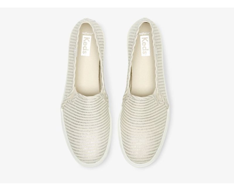 Keds Triple Decker Textiel Pinstripe Platform Schoenen Dames Beige Zilver | a6TjdxCq