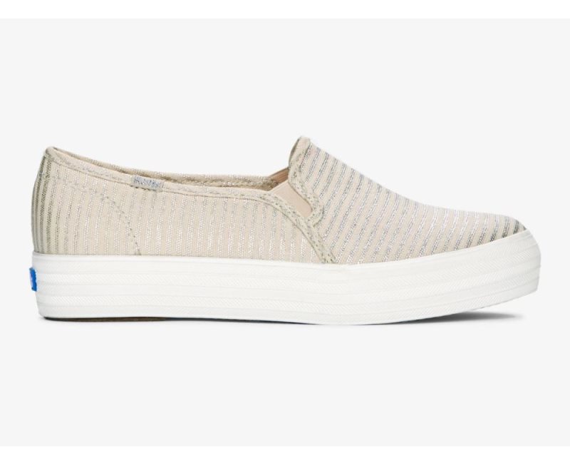 Keds Triple Decker Textiel Pinstripe Platform Schoenen Dames Beige Zilver | a6TjdxCq