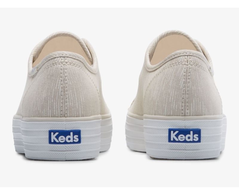 Keds Triple Kick Canvas Lines Print Canvas Schoenen Dames Bruin Zilver | Q792jEpu