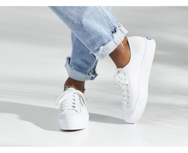 Keds Triple Kick Leren Sneakers Dames Wit | DHZcOzvA