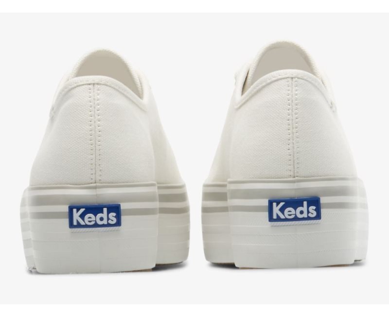 Keds Triple Up Canvas Foxing Stripe Canvas Schoenen Dames Wit Grijs | 5KUqy1aI