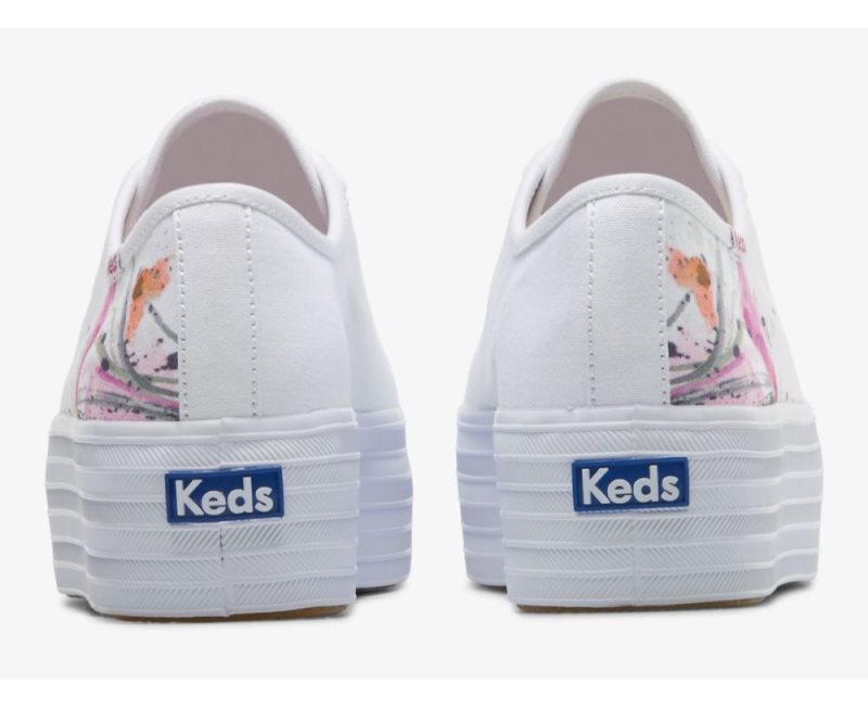 Keds Triple Up Canvas Painterly Floral Canvas Schoenen Dames Wit Roze | AHGJrFAZ