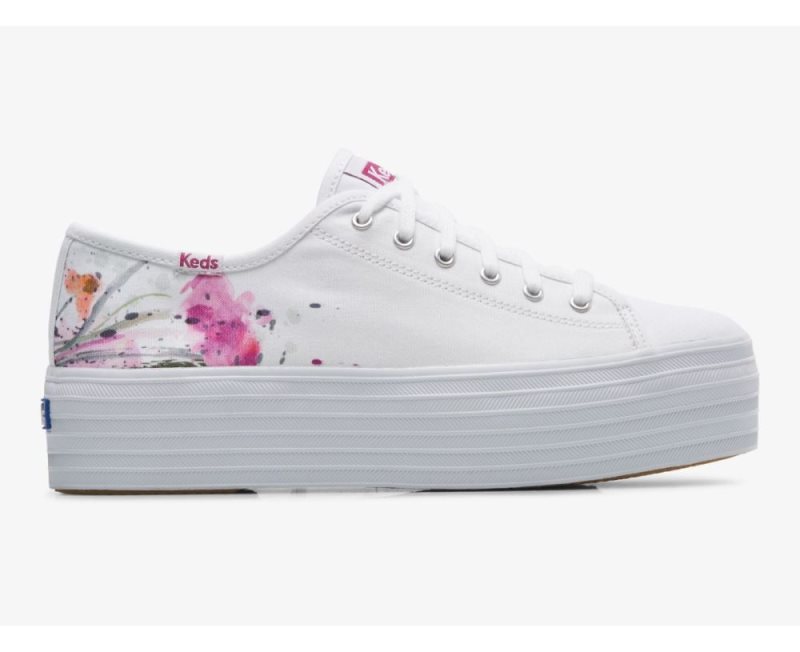 Keds Triple Up Canvas Painterly Floral Canvas Schoenen Dames Wit Roze | uswQXymD