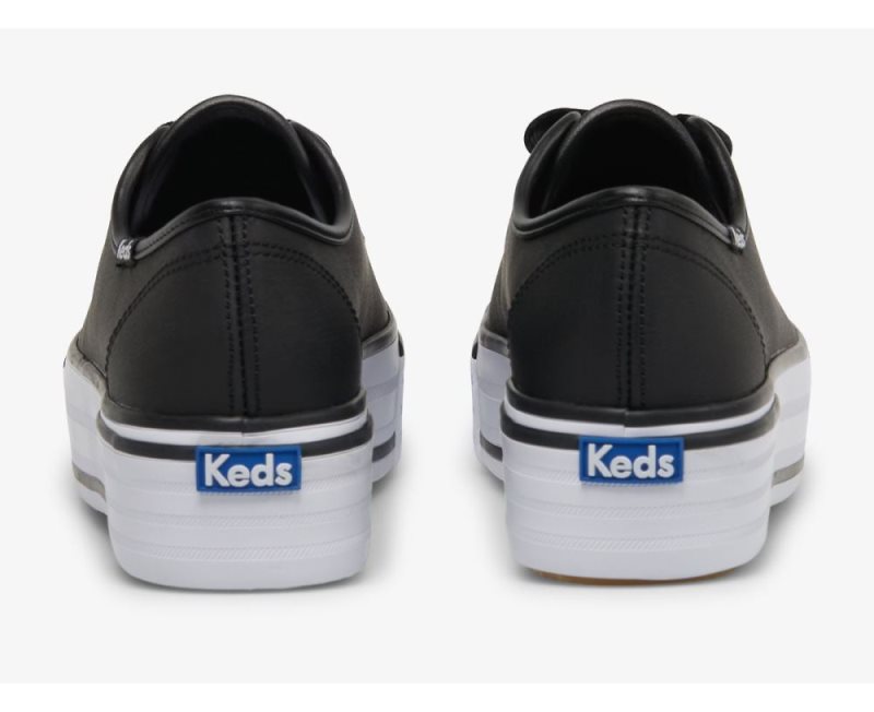 Keds Triple Up Leren Bumper Foxing Sneakers Dames Zwart Wit | chMbq6p7