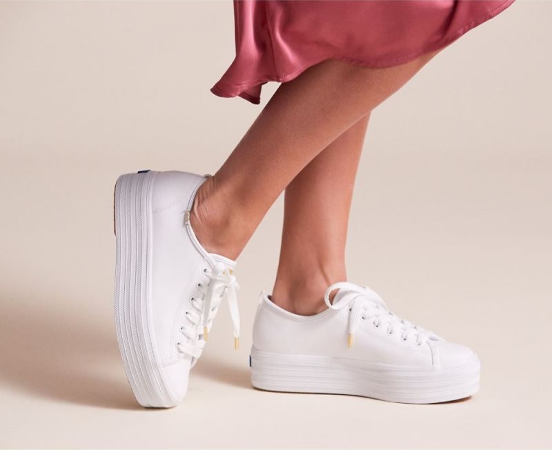 Keds Triple Up Leren Sneakers Dames Wit | Gq8GBQ7F