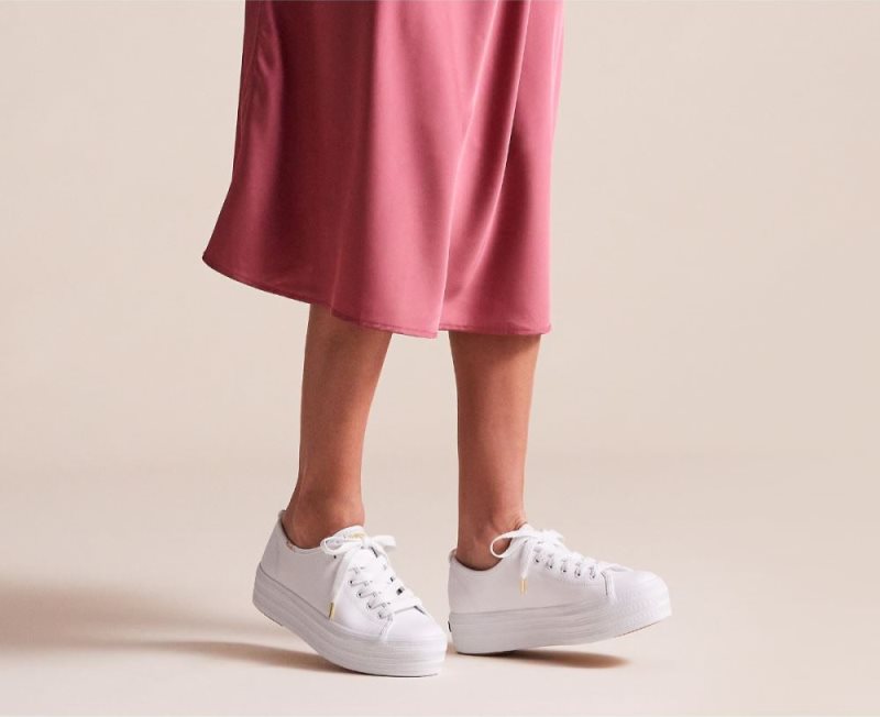 Keds Triple Up Leren Sneakers Dames Wit | Gq8GBQ7F