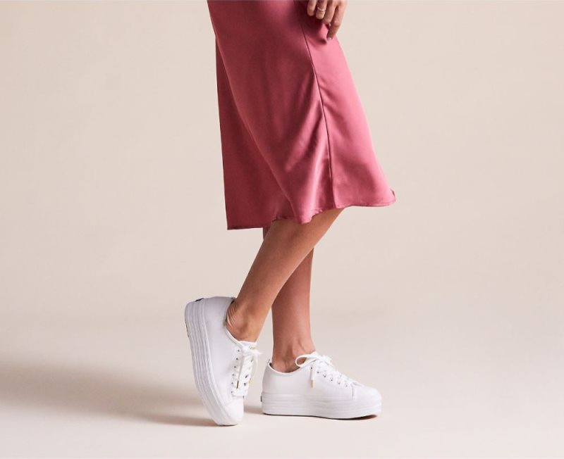 Keds Triple Up Leren Sneakers Dames Wit | kSCNnKKR