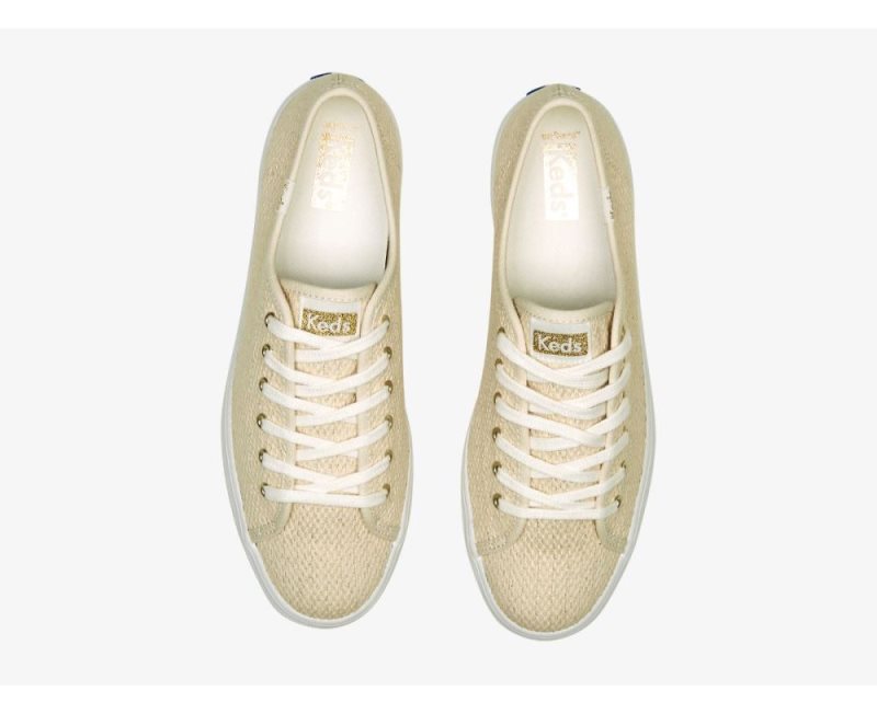 Keds Triple Up Metallic Woven Veterschoenen Dames Beige Goud | mNNnS67Z