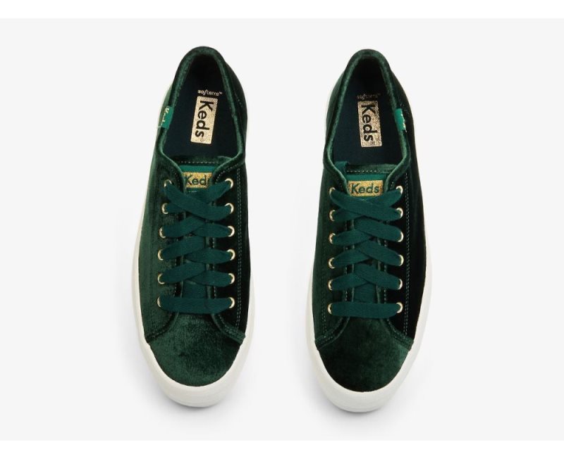 Keds Triple Up Velvet Sneakers Dames Donkergroen | Pm64zGoY