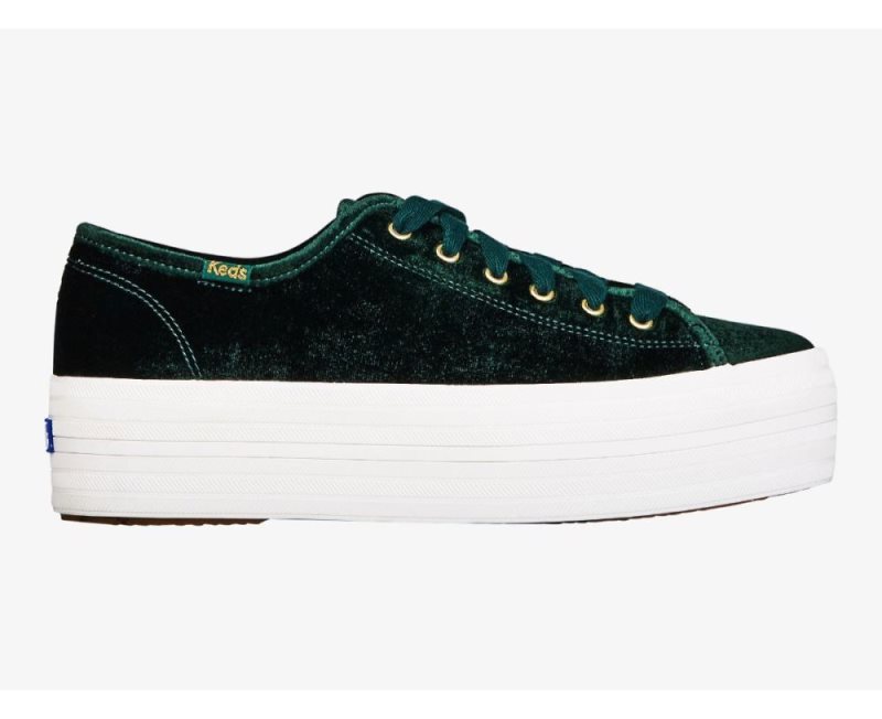 Keds Triple Up Velvet Sneakers Dames Donkergroen | Pm64zGoY