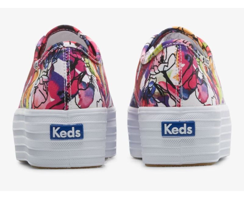 Keds Triple Up Watercolor Floral Canvas Schoenen Dames Wit Paars | KBR6qJ5a