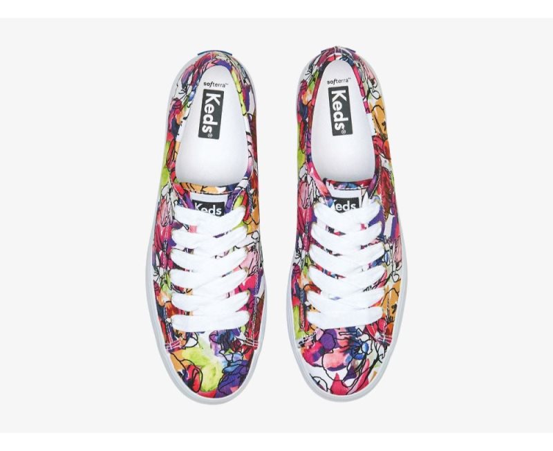 Keds Triple Up Watercolor Floral Canvas Schoenen Dames Wit Paars | KBR6qJ5a